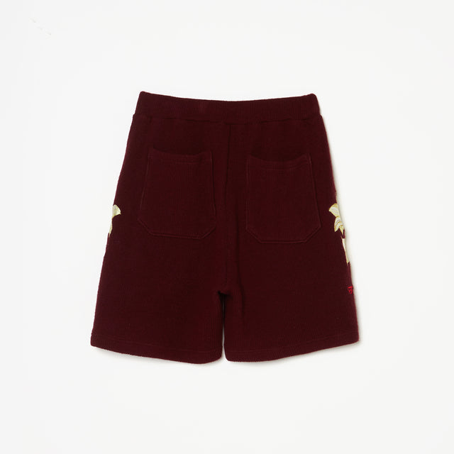WHITE LILY EMBROIDERY SHORT PANTS / BORDEAUX