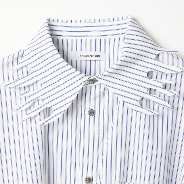 FLAME COLLAR STRIPE SHIRT / BLUE