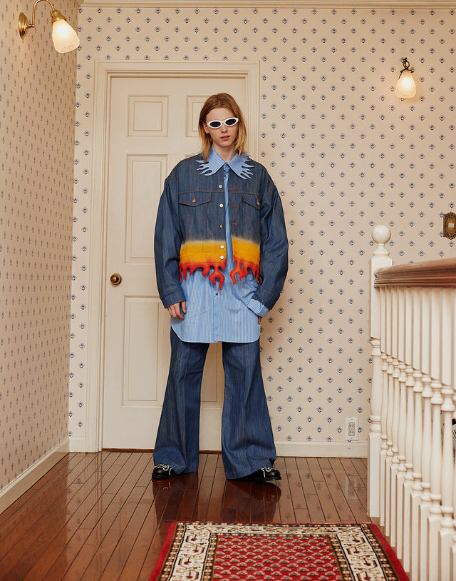 FLAME COLLAR STRIPE SHIRT / BLUE