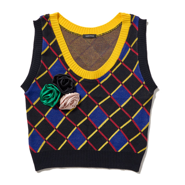 ROSE BROACH KNIT VEST -YELLOW-