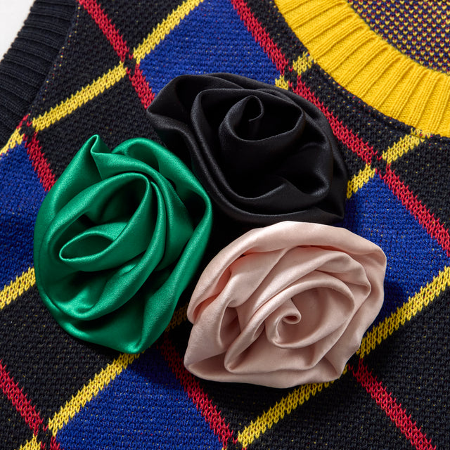 ROSE BROACH KNIT VEST -YELLOW-