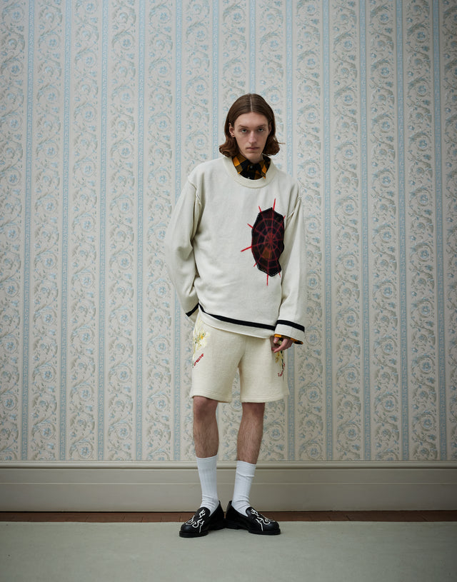 WHITE LILY EMBROIDERY SHORT PANTS / WHITE