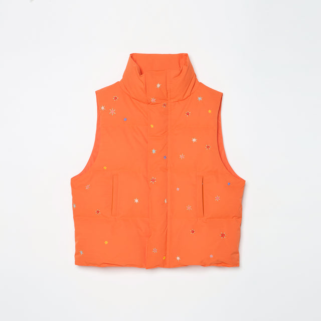 HAND GARDEN EMBROIDERY DOWN VEST -ORANGE-