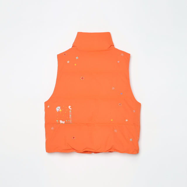HAND GARDEN EMBROIDERY DOWN VEST -ORANGE-
