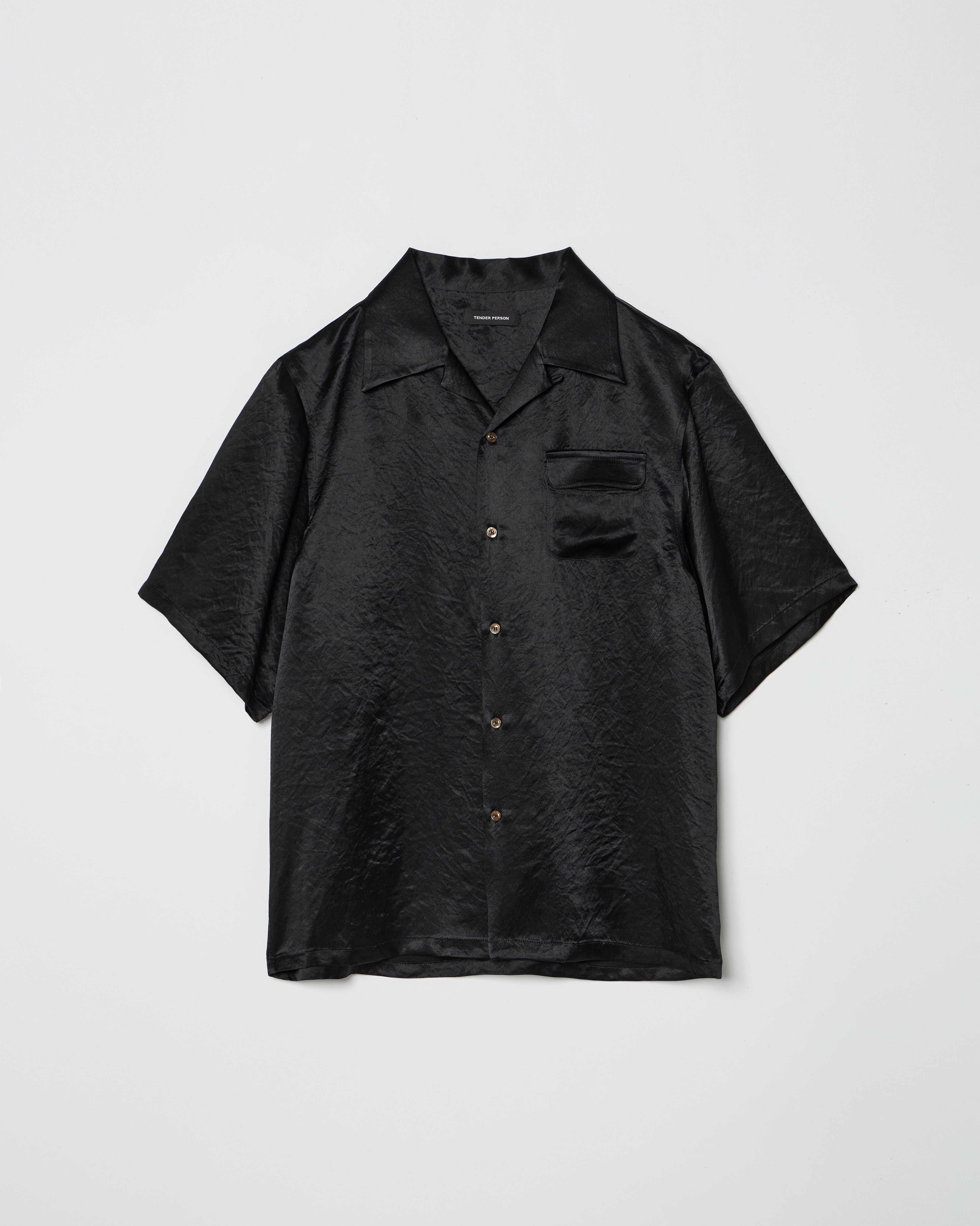 SATIN HAWAIIAN SHIRT -BLACK- – TENDER PERSON