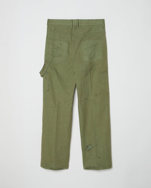 SUN DRYING AGING PAINTER PANTS -OLIVE GREEN-