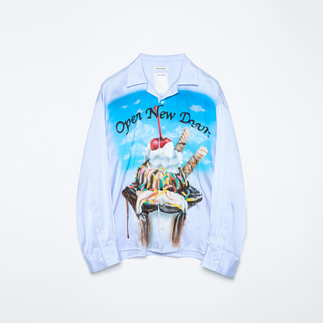 SILK OPEN COLLER SHIRT / BLUE