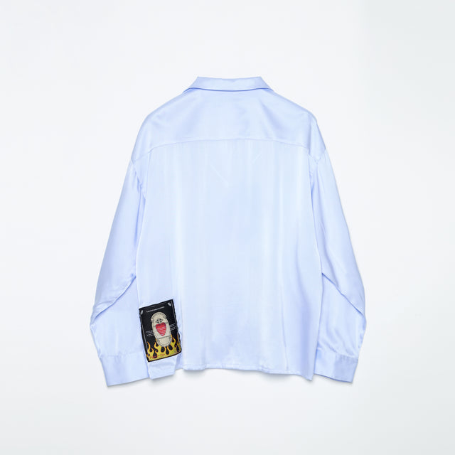 SILK OPEN COLLER SHIRT / BLUE