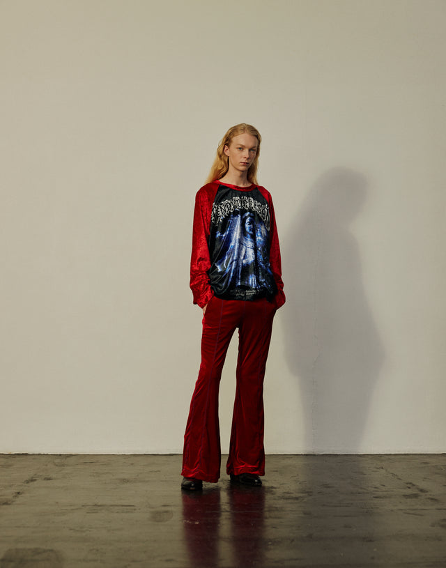 VELOUR RAGLAN LONG TEE / RED × BLACK