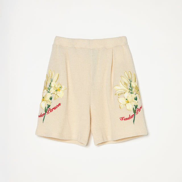WHITE LILY EMBROIDERY SHORT PANTS / WHITE