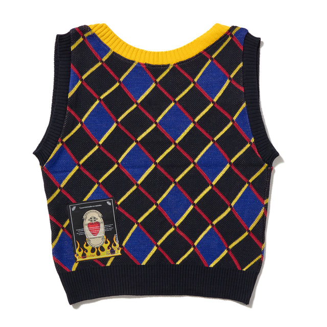 ROSE BROACH KNIT VEST -YELLOW-