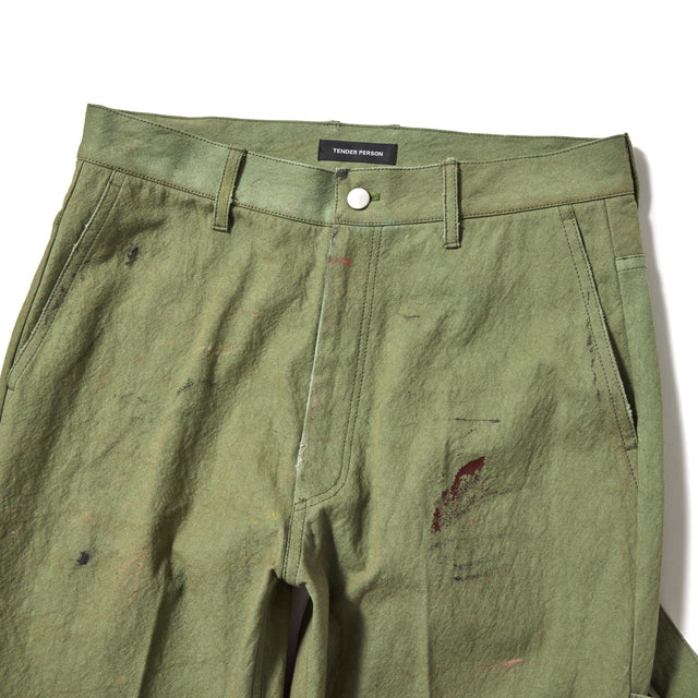 SUN DRYING AGING PAINTER PANTS -OLIVE GREEN-