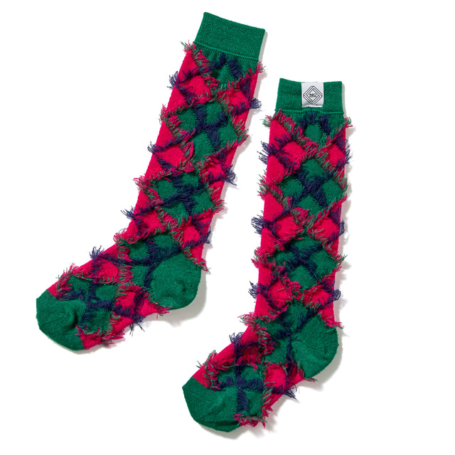 FRINGE JACQUARD SOCKS -PINK-