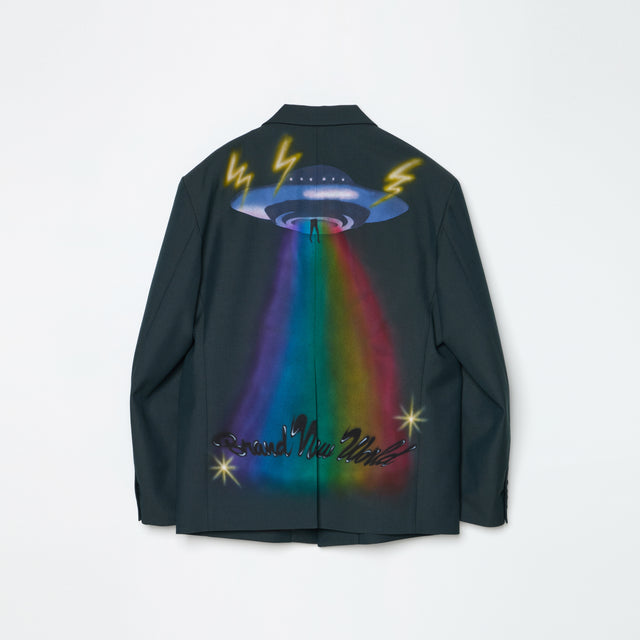 UFO PAINTING TAILORED JACKET  -GREEN-
