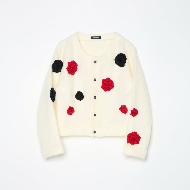 MOHAIR NOCOLLER CARDIGAN /WHITE