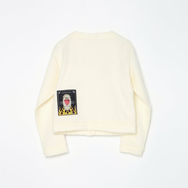 MOHAIR NOCOLLER CARDIGAN /WHITE