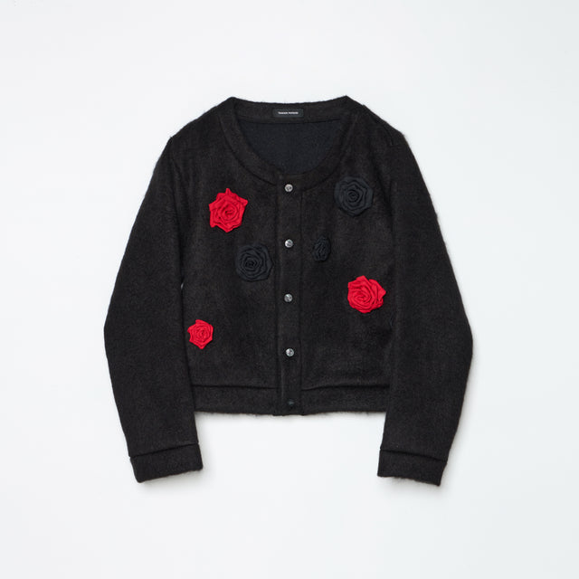 MOHAIR NOCOLLER CARDIGAN /BLACK