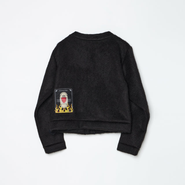 MOHAIR NOCOLLER CARDIGAN /BLACK
