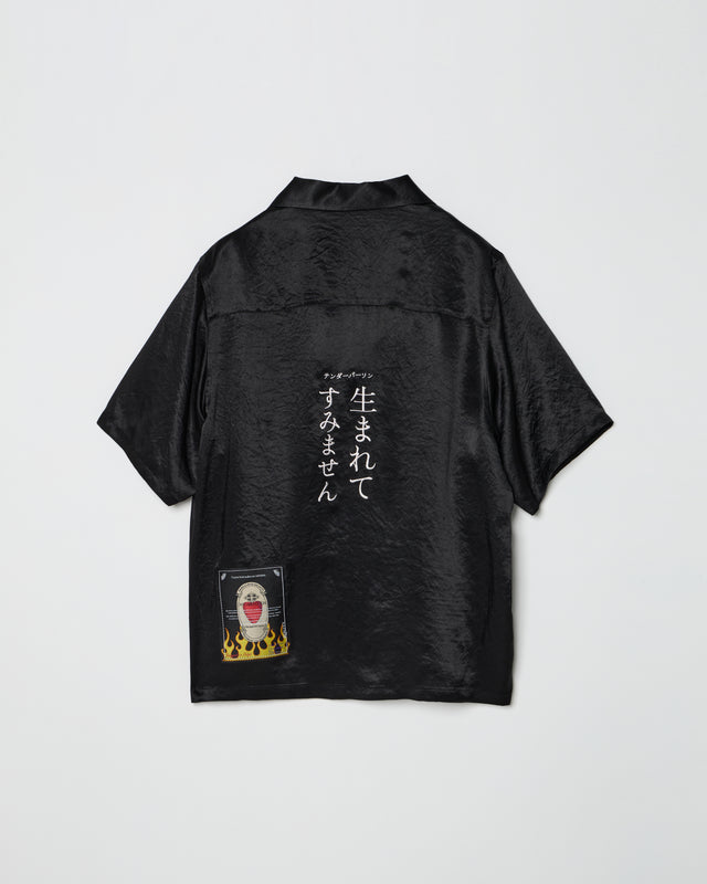 SATIN HAWAIIAN SHIRT -BLACK-