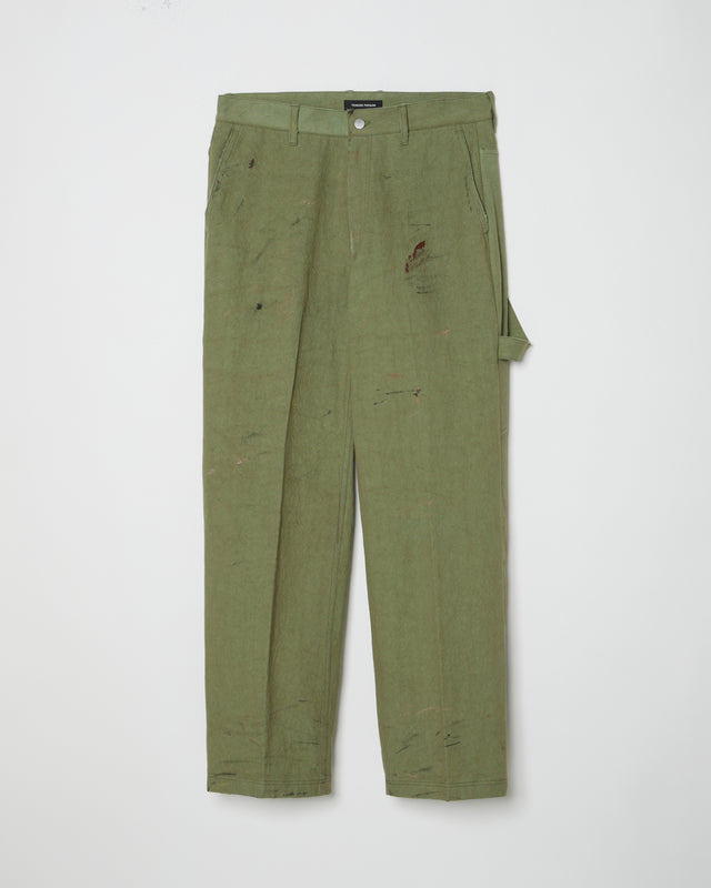 SUN DRYING AGING PAINTER PANTS -OLIVE GREEN-