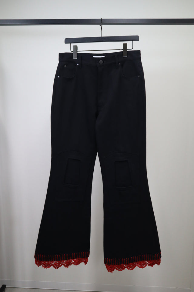 SCALLOP AND LEGGUARDS FLARE PANTS