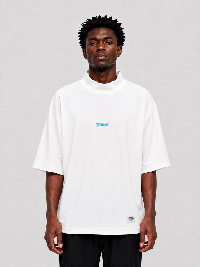 TPG MOCKNECK TEE -WHITE x TIFFANY BLUE PRINT-