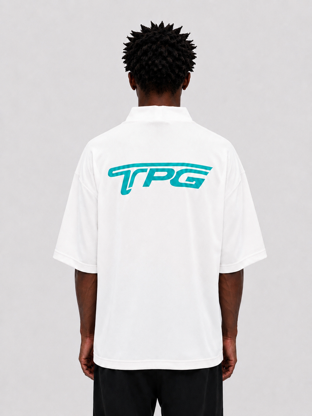 TPG MOCKNECK TEE -WHITE x TIFFANY BLUE PRINT-